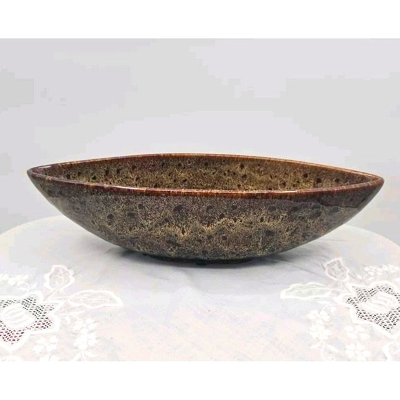 Hosley Elegant Expressions Ceramic Peacock Feather Pattern Oval Bowl - Picture 1 of 6